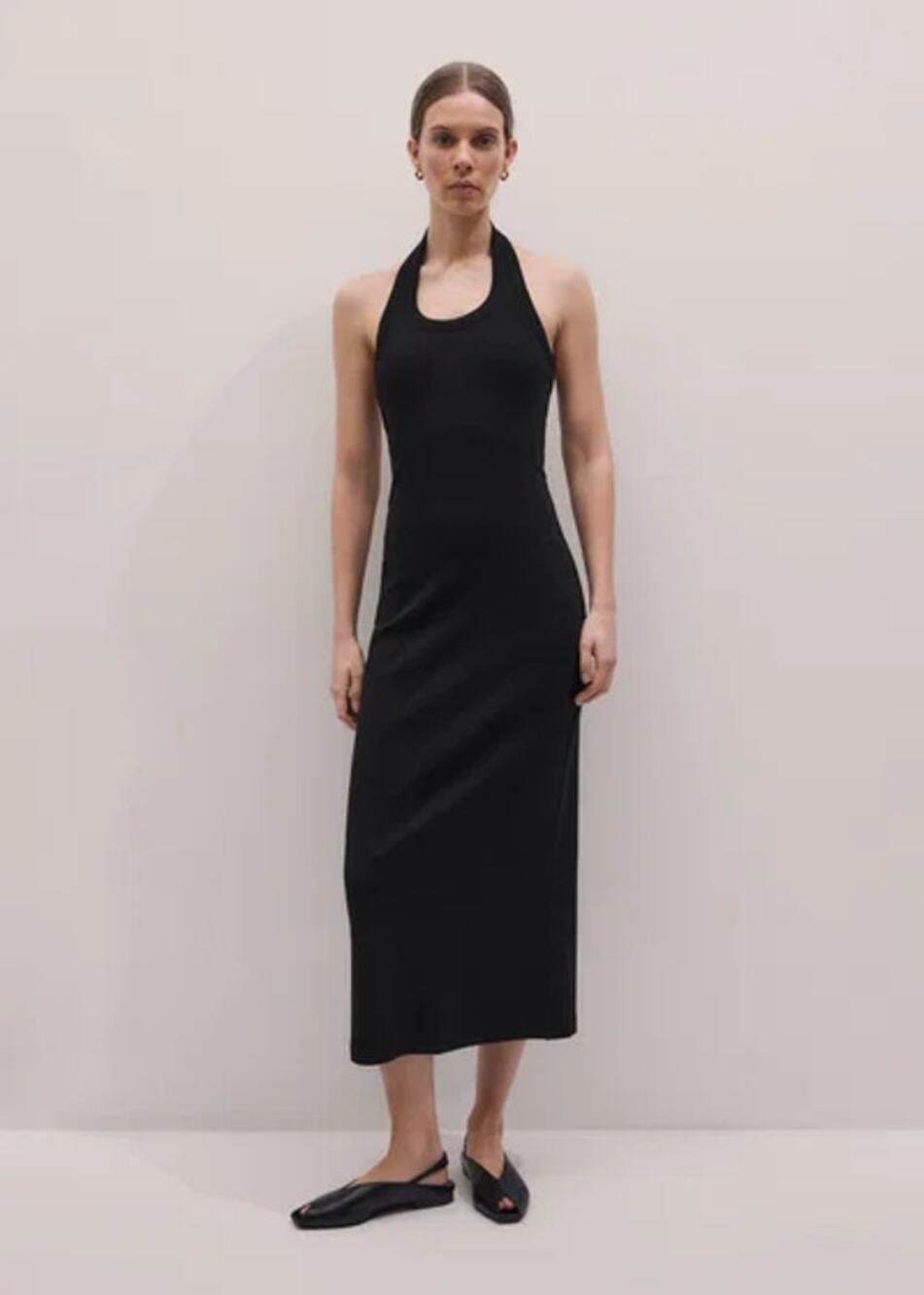 NEW Me+eM Ultimate Halter Neck Midi Dress Black Back Slit Sleeveless Size 6